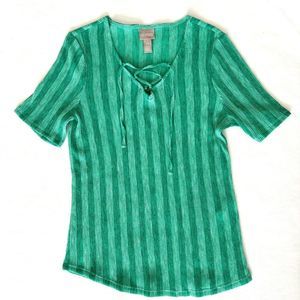 Chicos Crinkle Lace-Up Tee Womens Size S Green Blouse